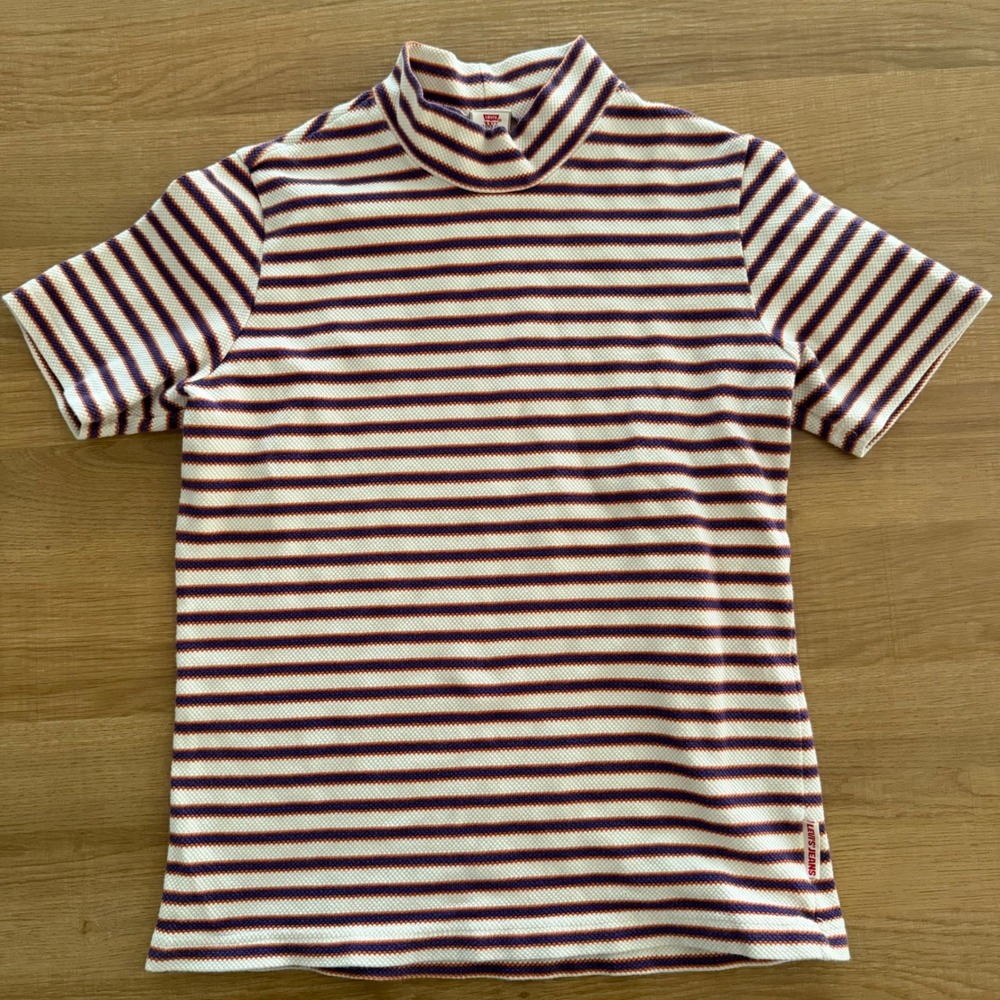 Levis Jeans for Women Vintage Mock Neck Striped Short Sleeve Top Orange Purple M